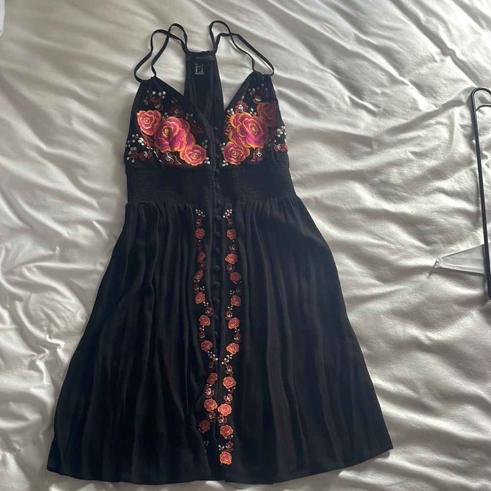 Forever 21 black floral dress with buttons